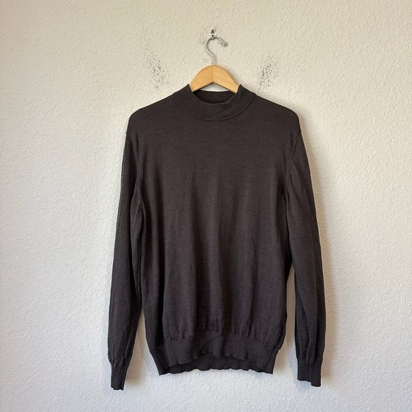 März Mens Virgin Wool Knit Pullover Sweater Mock Neck in Brown
